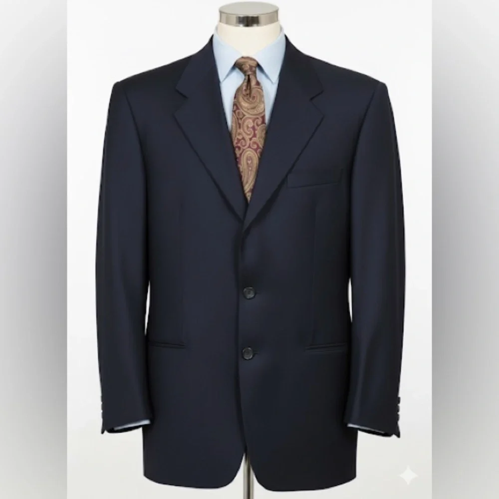 ARMANI COLLEZIONI Vintage Navy Blue Wool Three-Button Classic Blazer Jacket